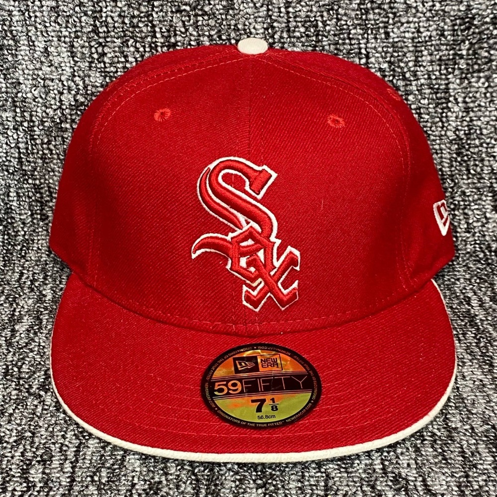 New Era 59FIFTY Chicago White Sox Red White Trim Fitted Hat Cap Size 7 1/8